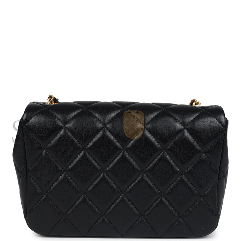 Ch*el master mini pearly chain flap bag black lambskin brushed gold hardware (20*15*5cm)